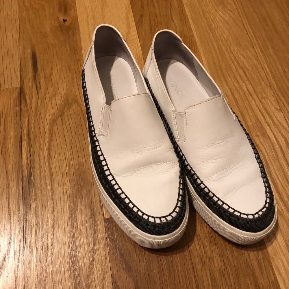 VINCE// white leather loafer slides